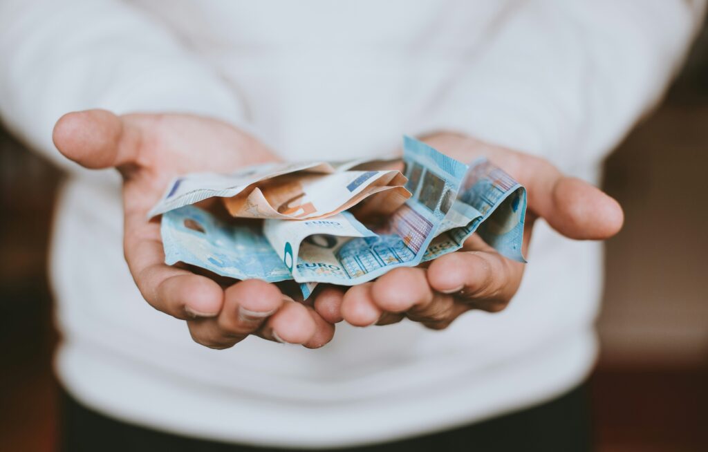 Euros in the palm of someones hand