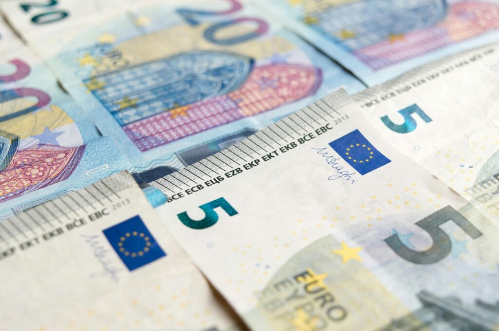 close up of euro notes for investments